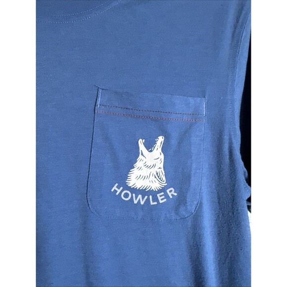 Howler Bros Men's Small Pocket T Shirt  Blue Graphic Print Double Side - Picture 2 of 5